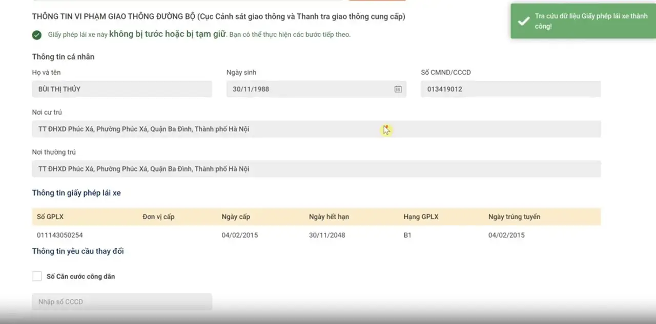 chi tiet cac buoc doi gplx truc tuyen nhan ket qua tai nha cong an khong cap doi gplx qua dien thoai
